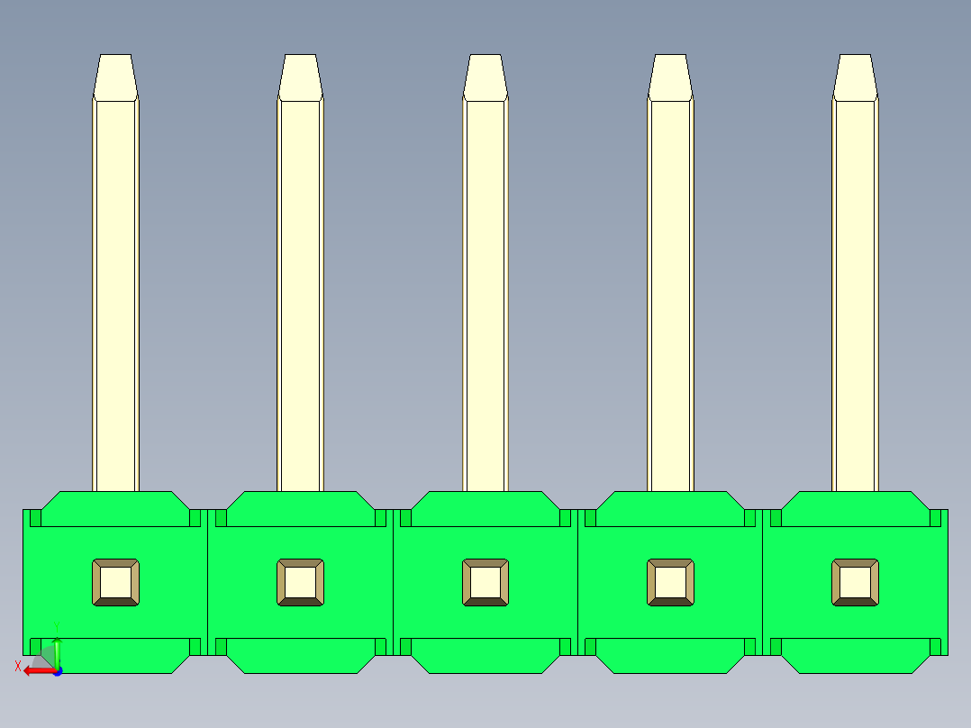 彩色公排针 100mil 2.54mm 系列-DS1022_green_05p_100mil_TypeU_rev1.0后视图