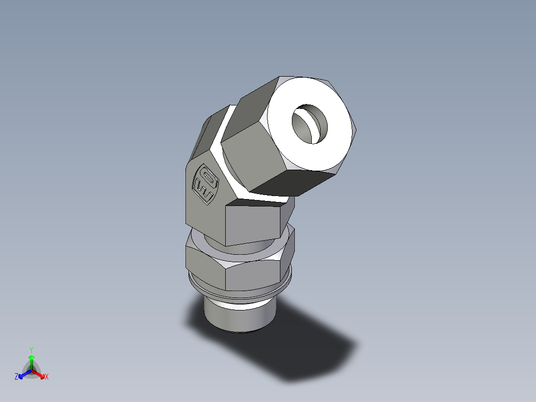 卡套式工业通用硬管接头EO_Adjustable_locknut_45_deg_elbow_VEE08ZSMORCF正等轴测图