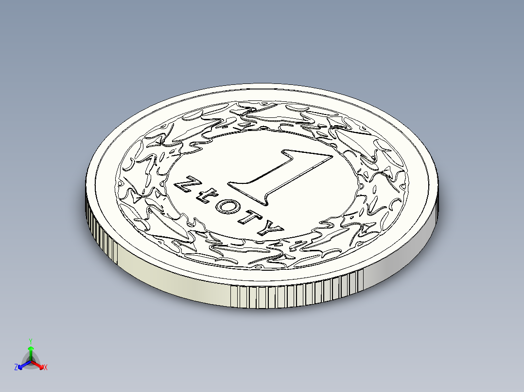 一枚波兰兹罗提硬币正等轴测图