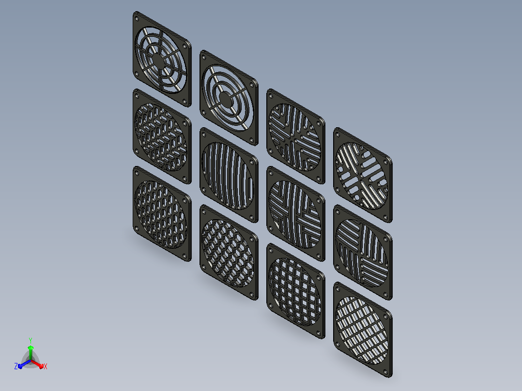 60x60mm 轴流风扇的塑料正等轴测图