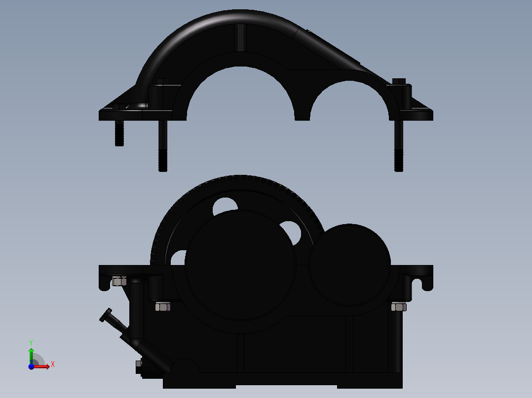 一级圆柱齿轮减速器 三维图3D模型前视图