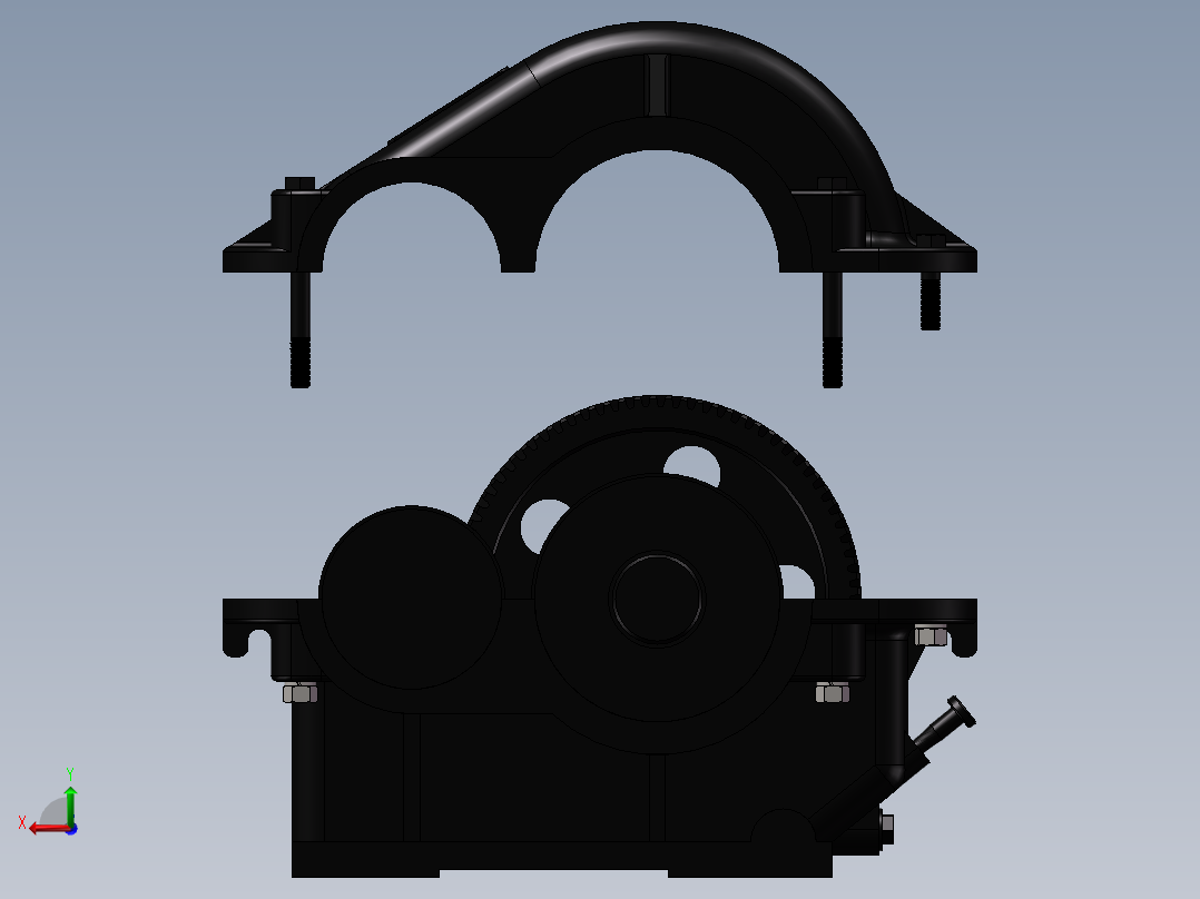 一级圆柱齿轮减速器 三维图3D模型后视图