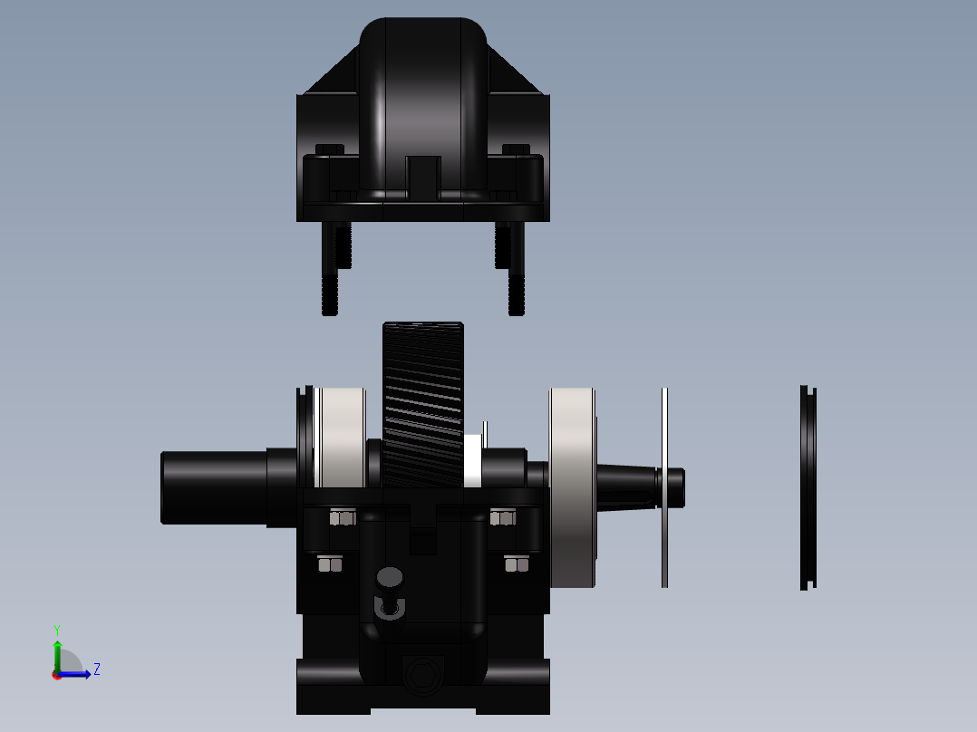 一级圆柱齿轮减速器 三维图3D模型左视图