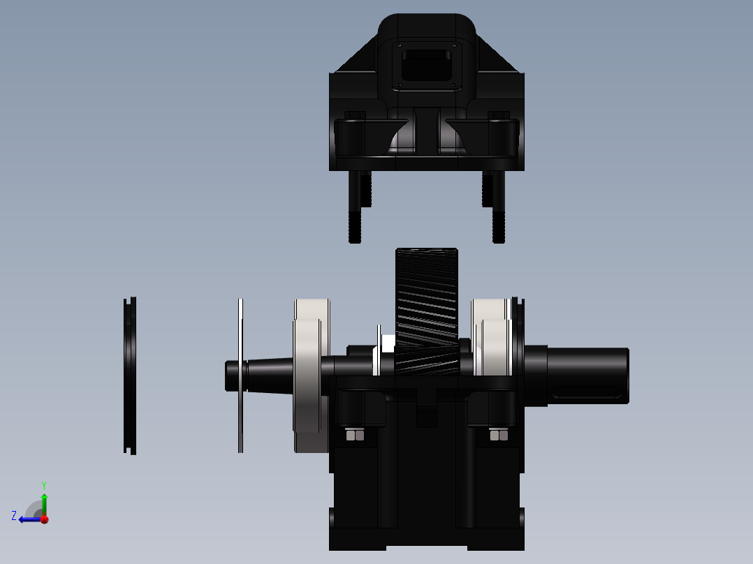 一级圆柱齿轮减速器 三维图3D模型右视图