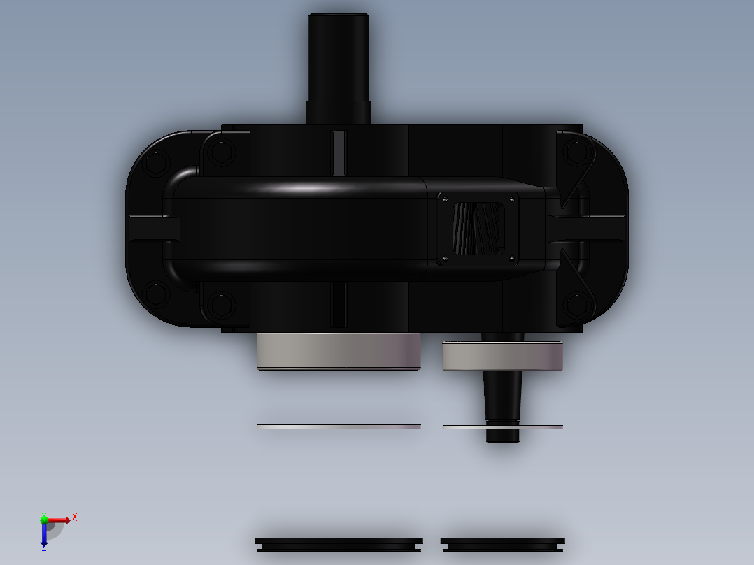 一级圆柱齿轮减速器 三维图3D模型俯视图