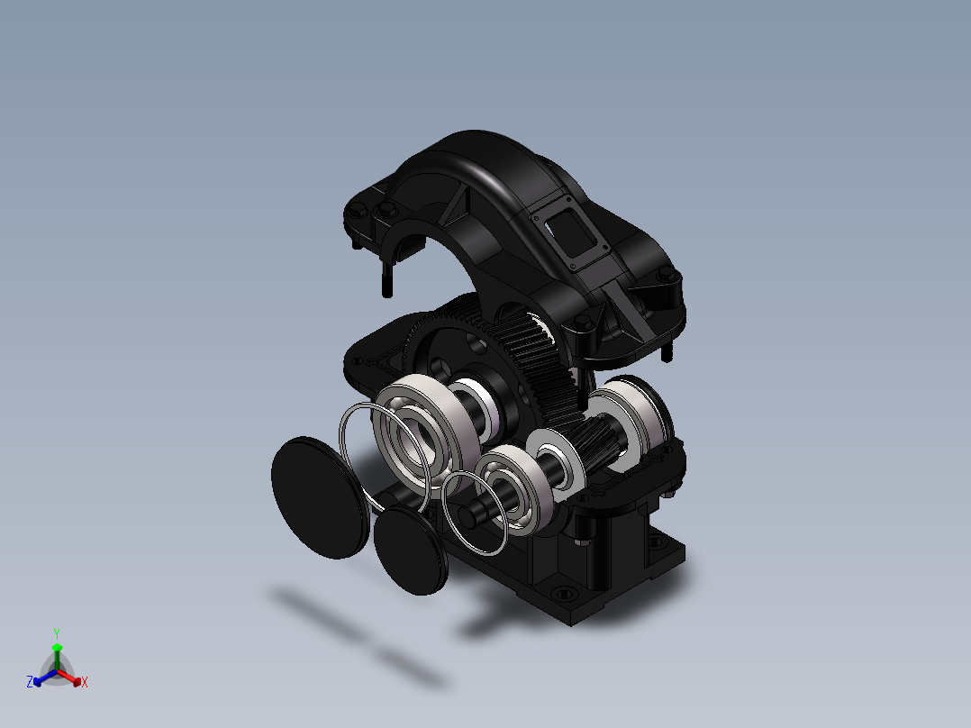 一级圆柱齿轮减速器 三维图3D模型正等轴测图