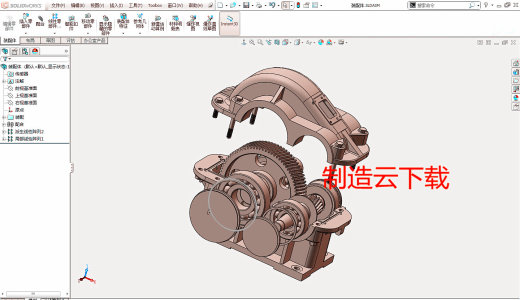 一级圆柱齿轮减速器 三维图3D模型缩略图