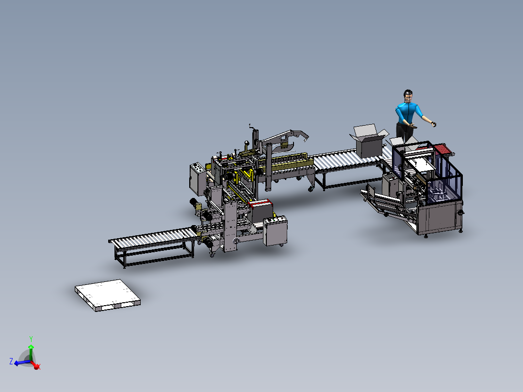 自动化包装设计方案模型3d图纸流水线整线开箱机装箱机封箱机