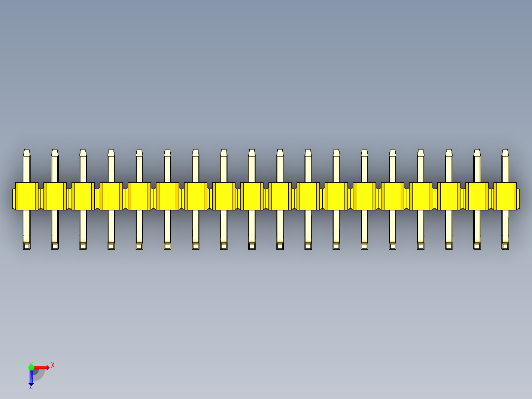 彩色公排针 100mil 2.54mm 系列-DS1022_yellow_18p_100mil_TypeU_rev1.0俯视图