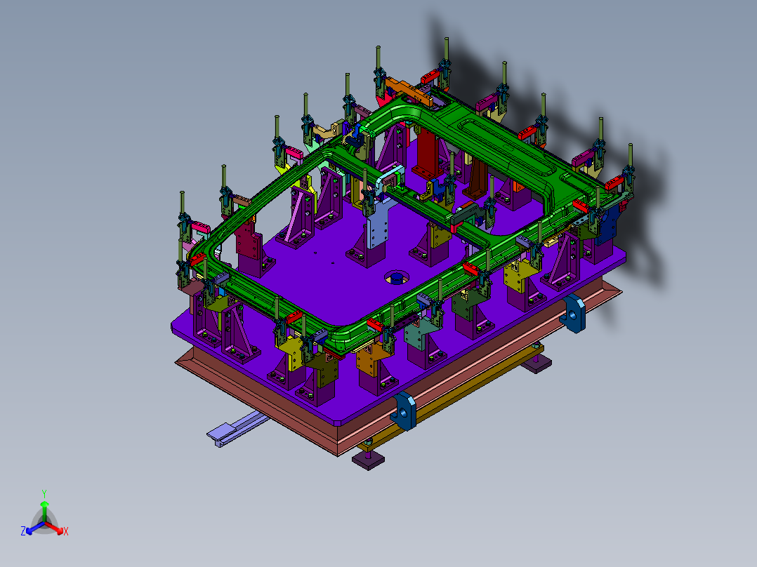 用于汽车车门加工的工装夹具正等轴测图