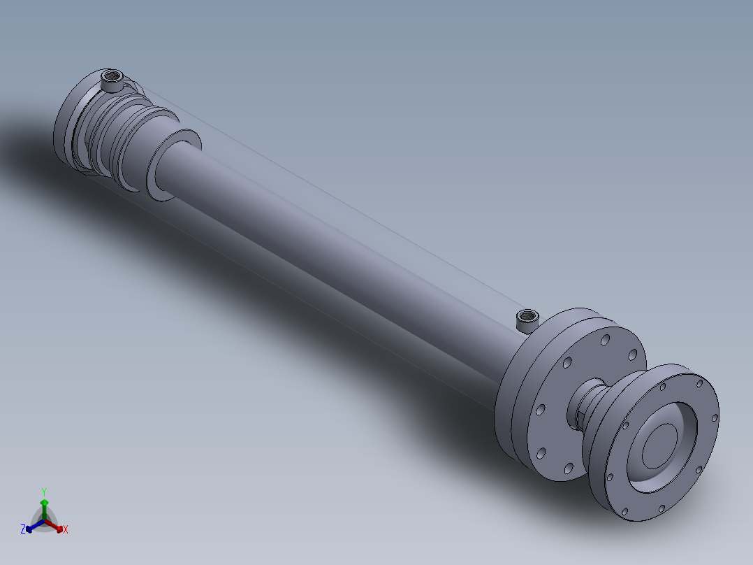 焊接型液压缸（带前安装法兰） 130x75x750 mm正等轴测图