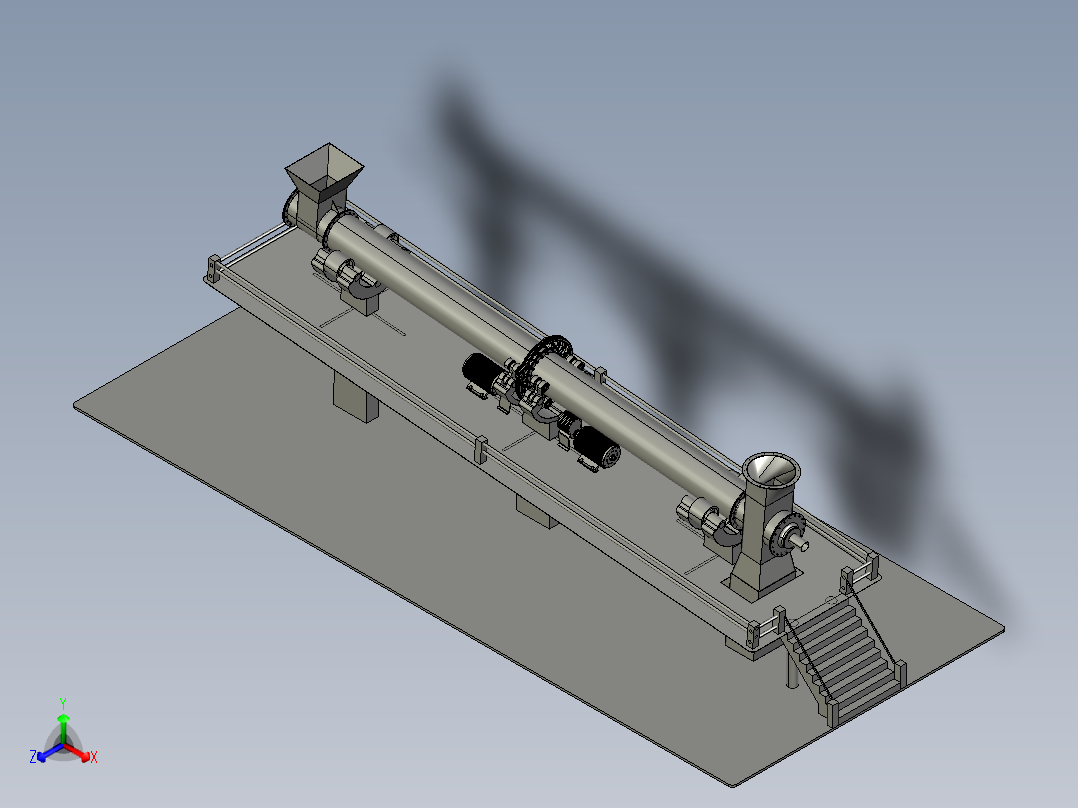 水泥厂用窑炉正等轴测图