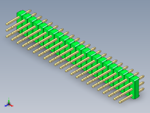 彩色公头100mil（2.54mm）系列-DS1021_green_3x22p_100mil_Type1_rev1.0正等轴测缩略图