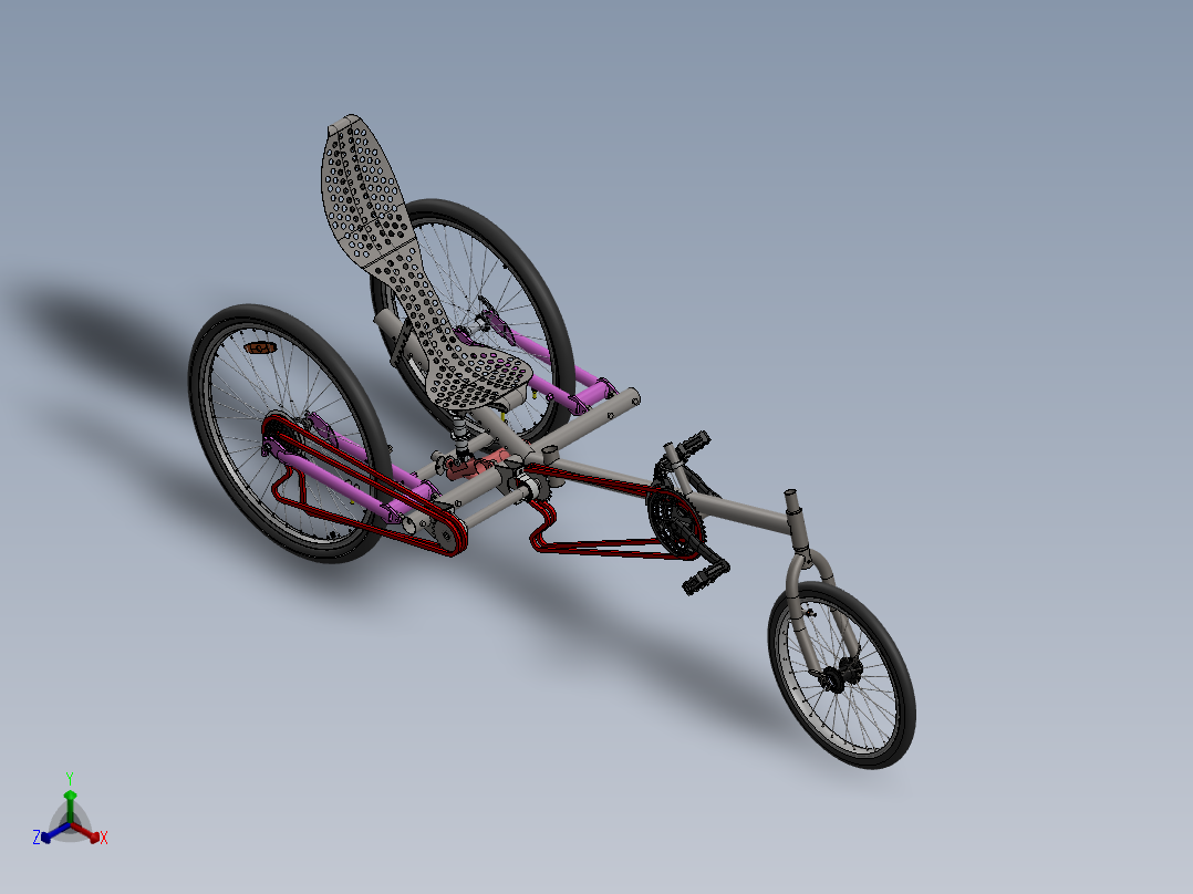 躺式三轮车正等轴测图