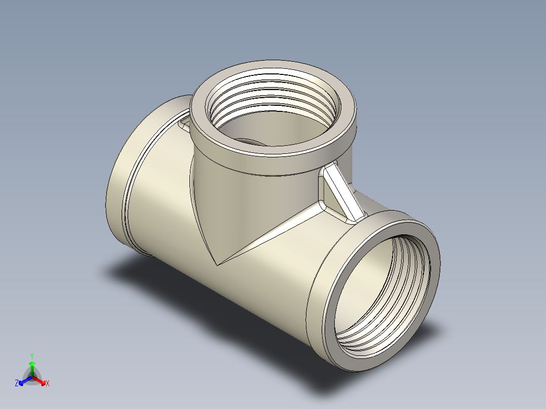 B3004435-TEE G 1'' SS内丝三通管接头正等轴测图