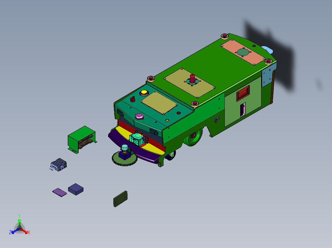 差速储能电控惯性小车正等轴测图