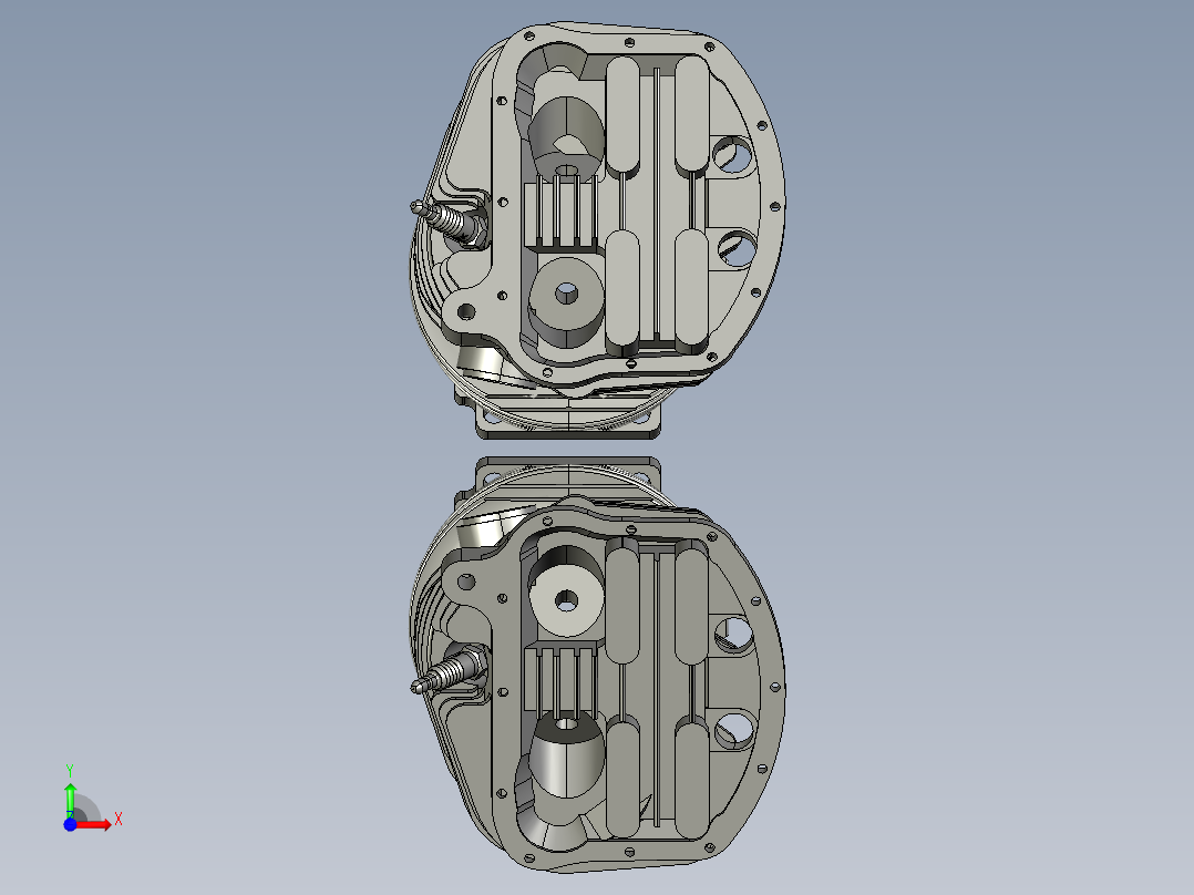 1952哈维摩托车平底锅头发动机顶部3D模型前视图