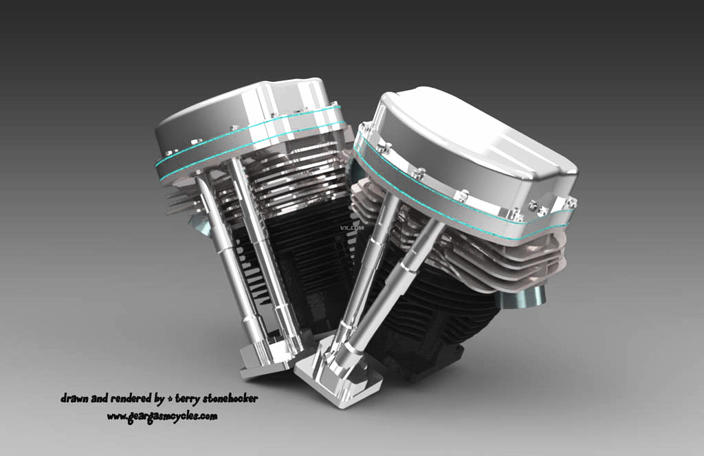 1952哈维摩托车平底锅头发动机顶部3D模型