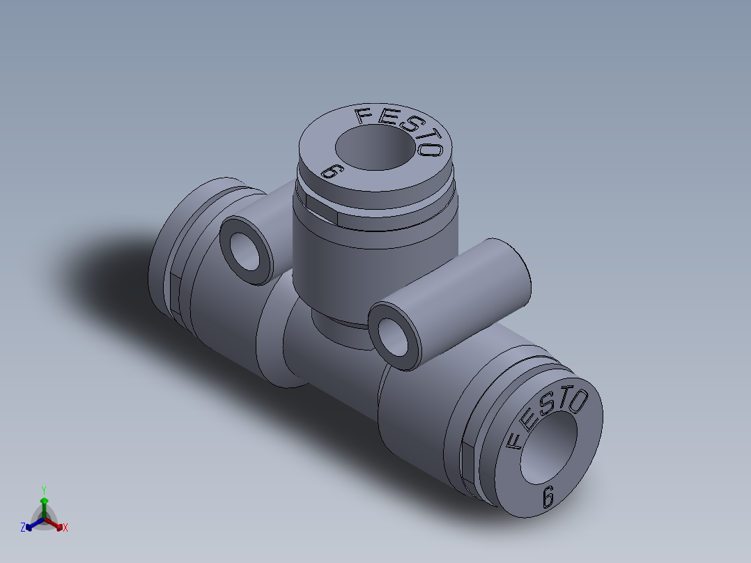 三通连接器气动接头毫米正等轴测图
