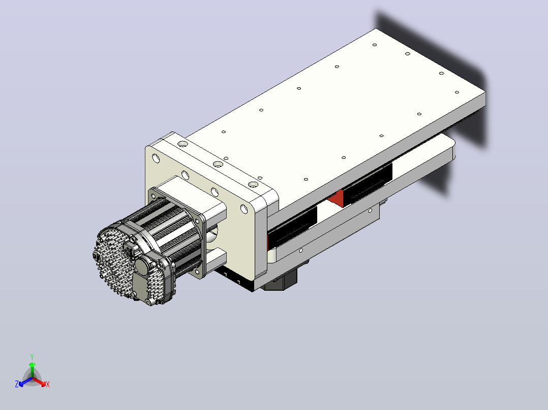 CNC刳刨机Z轴组件的Fusion 360参数模型，具有20毫米Hiwin导轨、20毫米滚珠丝杠和Nema34 Clearpath伺服电机主视图