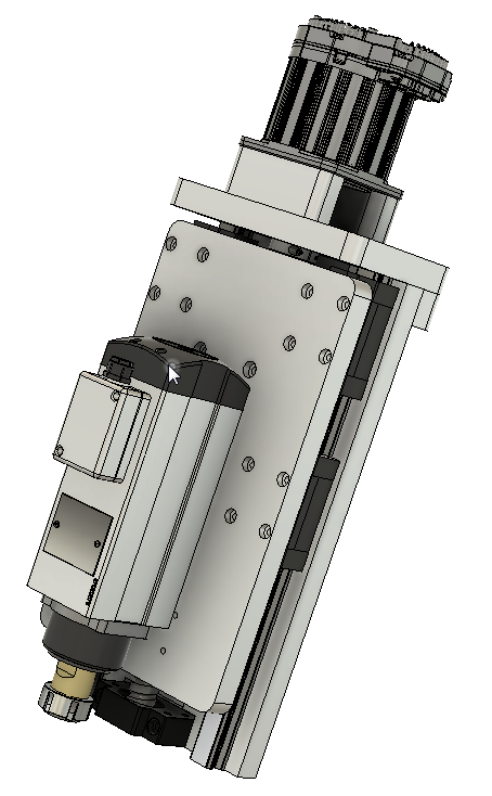 CNC刳刨机Z轴组件的Fusion 360参数模型，具有20毫米Hiwin导轨、20毫米滚珠丝杠和Nema34 Clearpath伺服电机缩略图