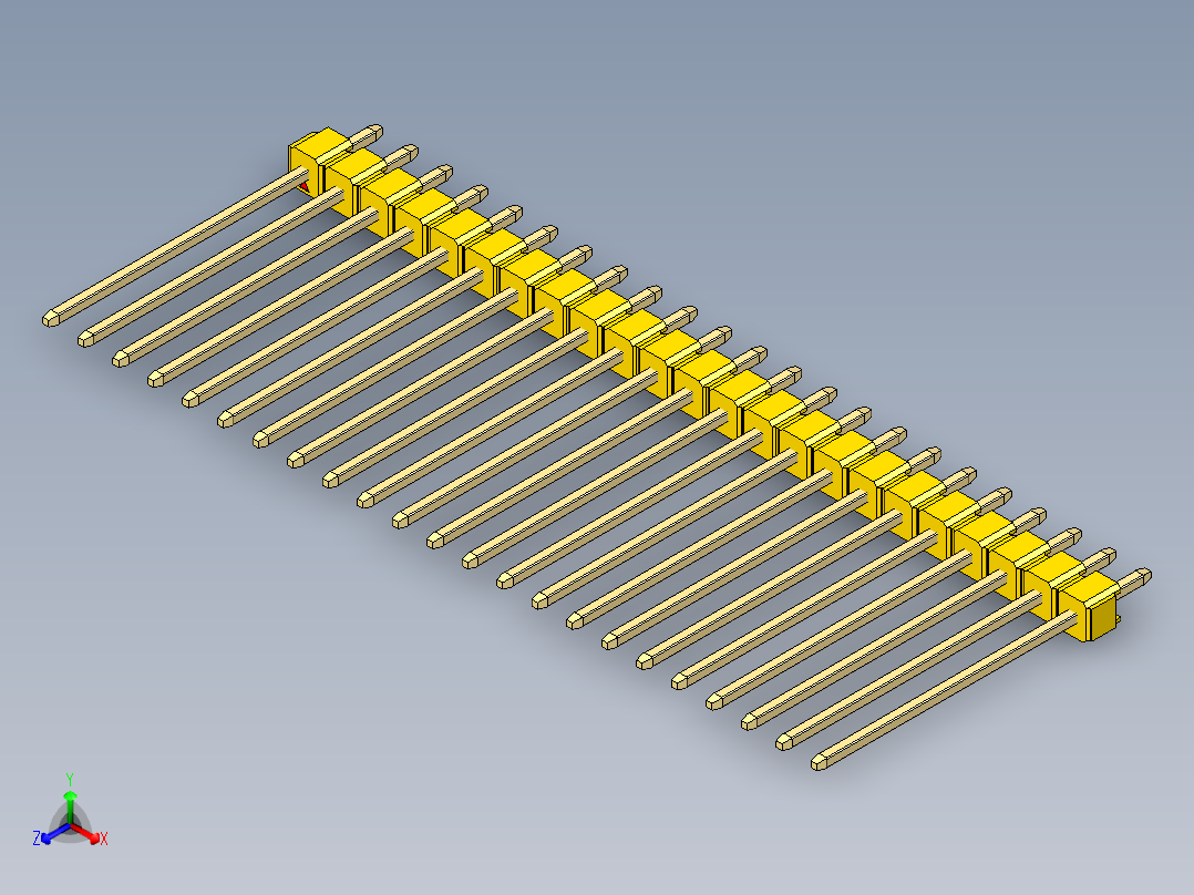 彩色公头100mil（2.54mm）系列-DS1021_yellow_1x23p_100mil_Type19_rev1.0主视图