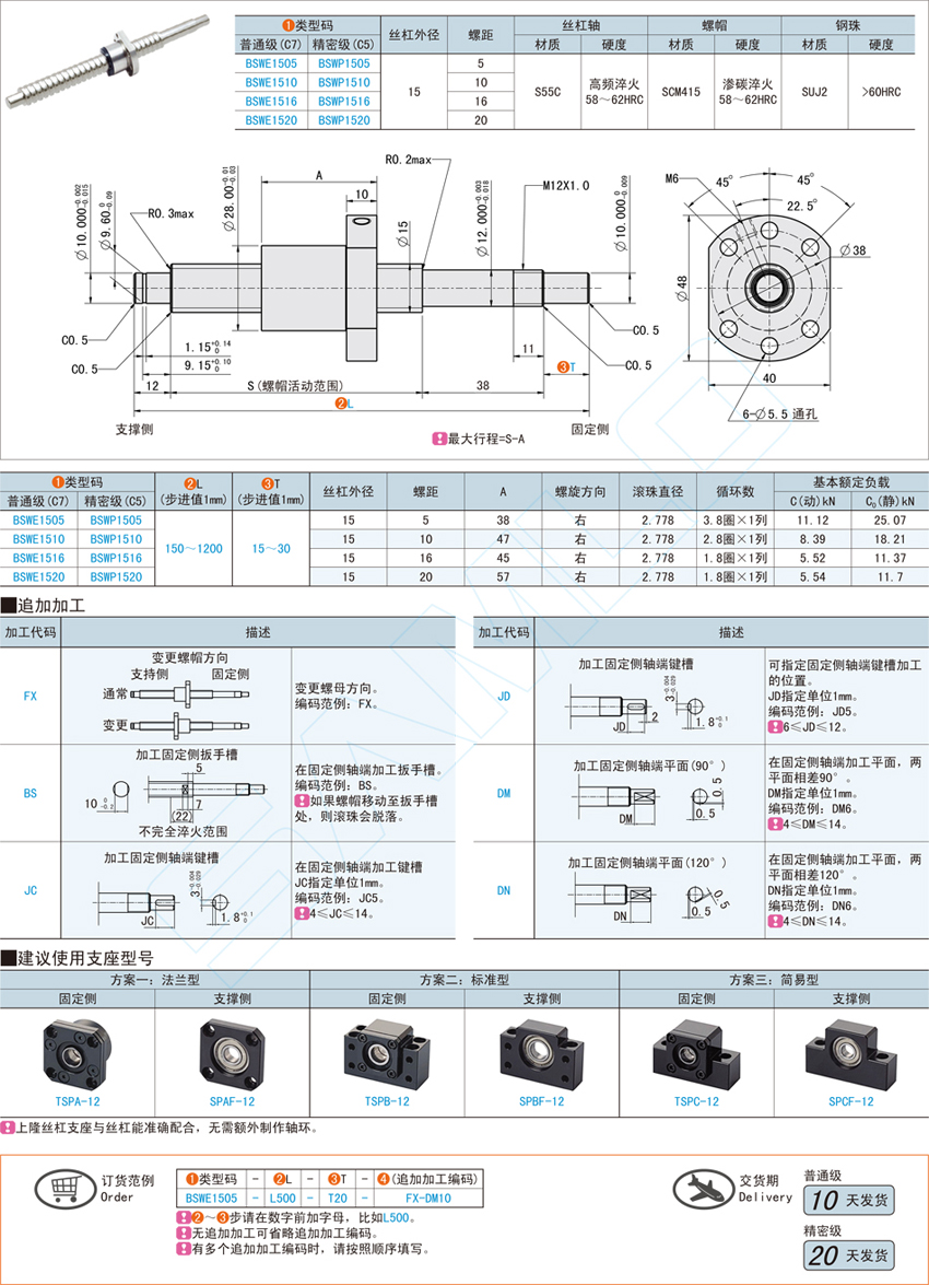 滚珠丝杠-轴径15@BSWE15 BSWP15