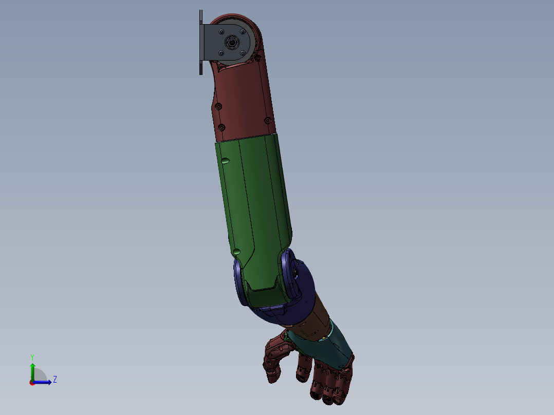 仿生机械手机器人手臂手掌3D模型设计 三维3d图纸 机械设计左视图