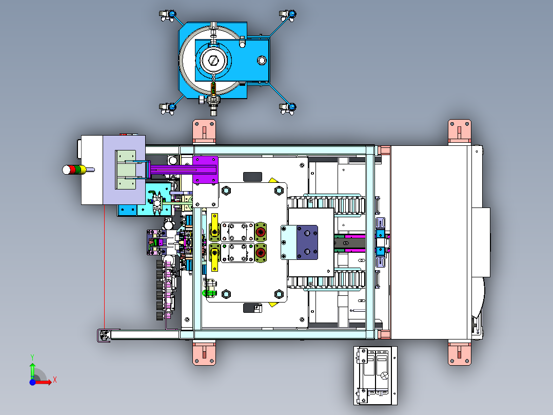 汽车座椅手动滑轨锁夹器组装机step前视图
