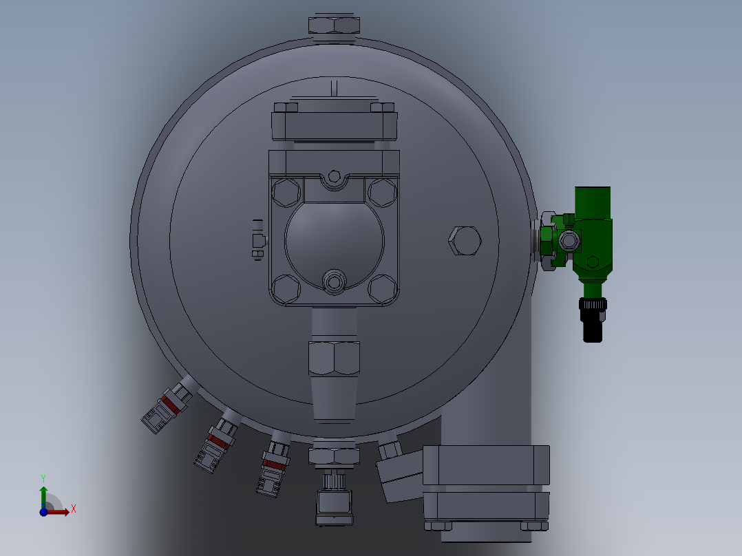 压力容积、钢制的储气罐前视图