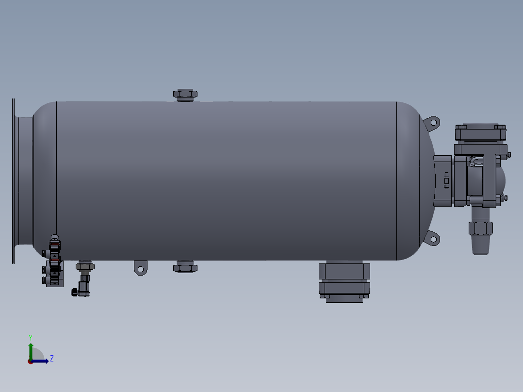压力容积、钢制的储气罐左视图
