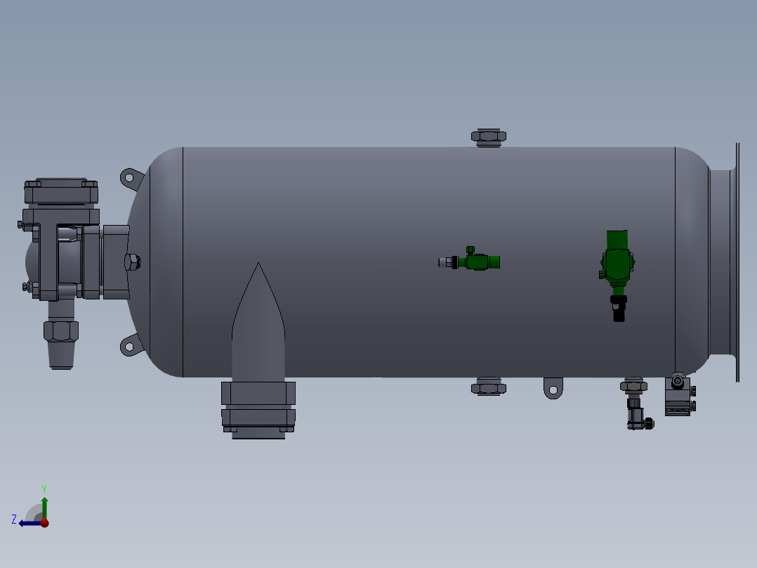压力容积、钢制的储气罐右视图