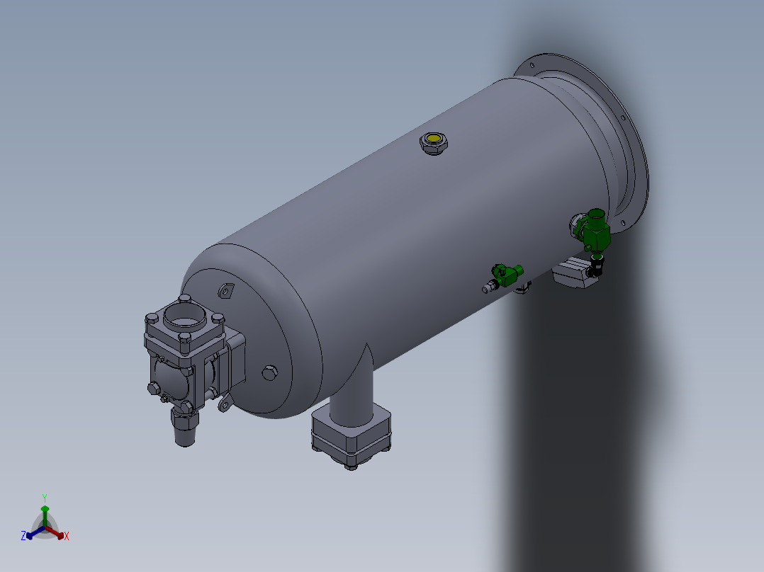 压力容积、钢制的储气罐正等轴测图