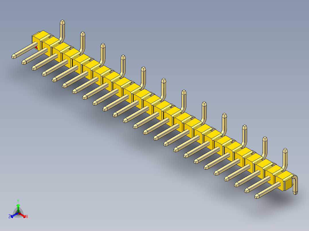 彩色公排针 100mil 2.54mm 系列-DS1022_yellow_25p_100mil_Type_SMT_R2_rev1.0正等轴测图