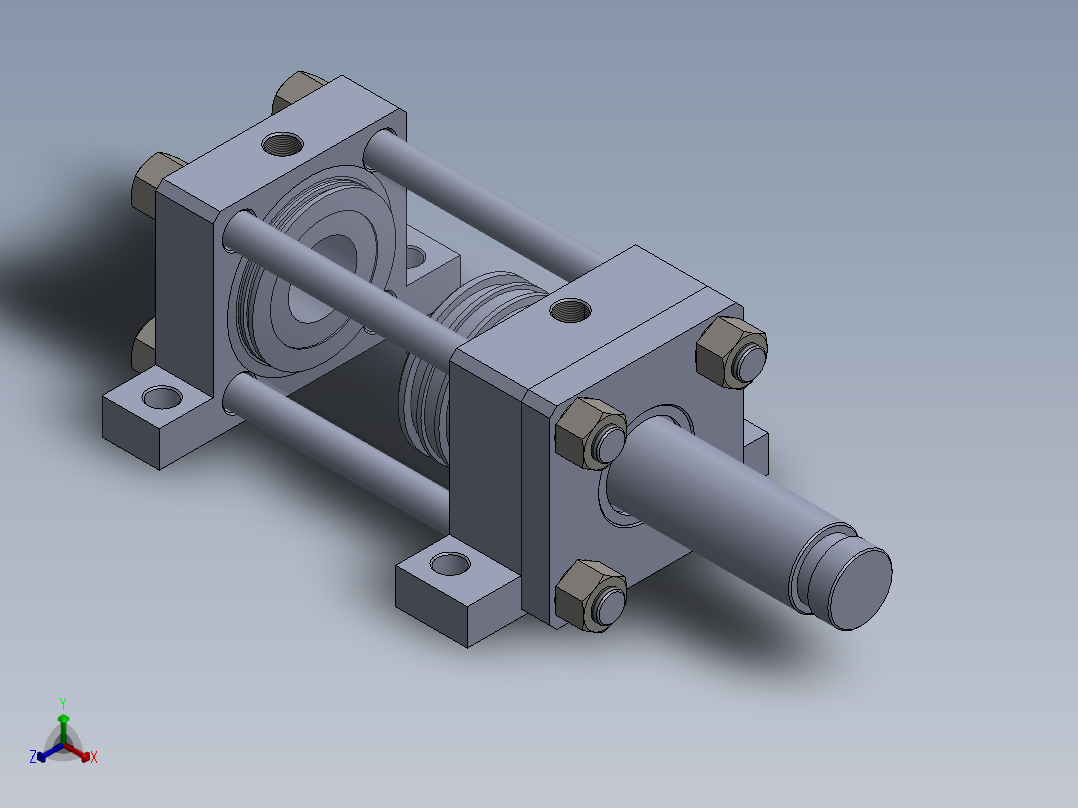 拉杆液压缸（带脚安装）100x50x99.5毫米正等轴测图