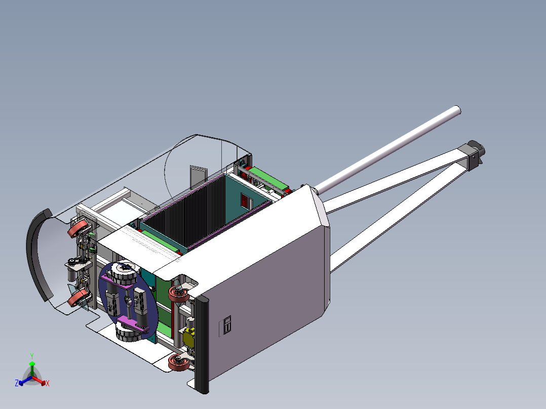 底盘结构详细的AGV小车SW模型正等轴测图