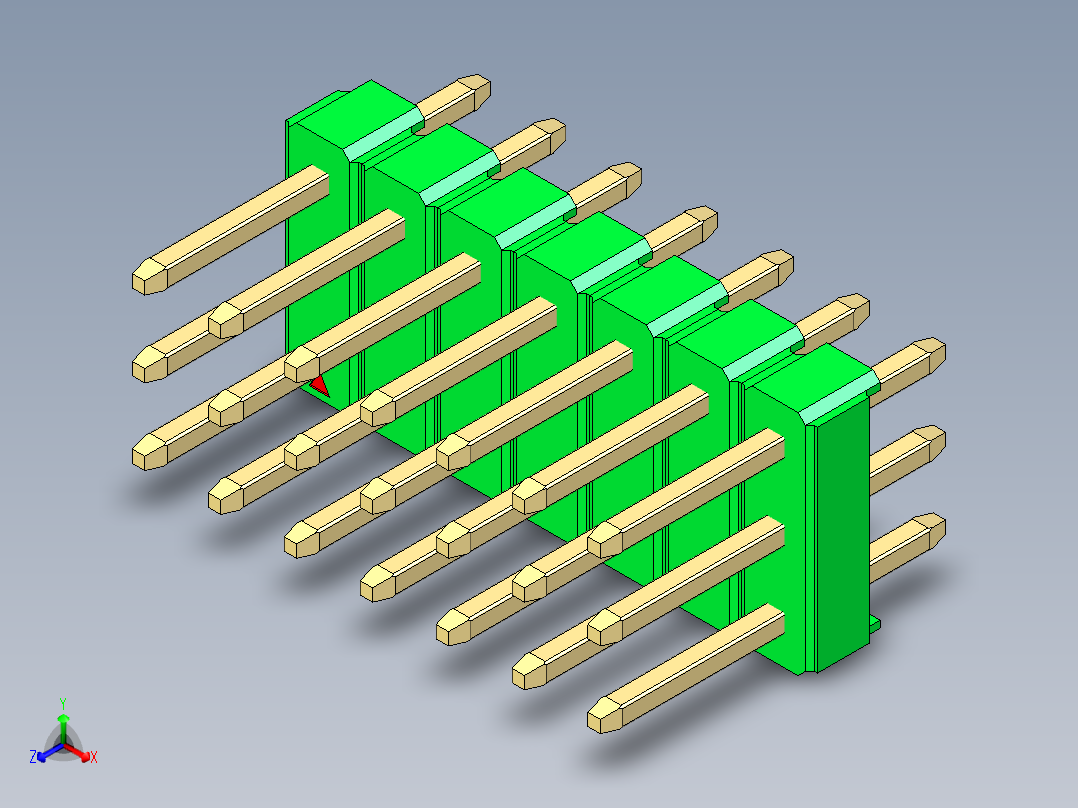彩色公头100mil（2.54mm）系列-DS1021_green_3x07p_100mil_Type1_rev1.0正等轴测图