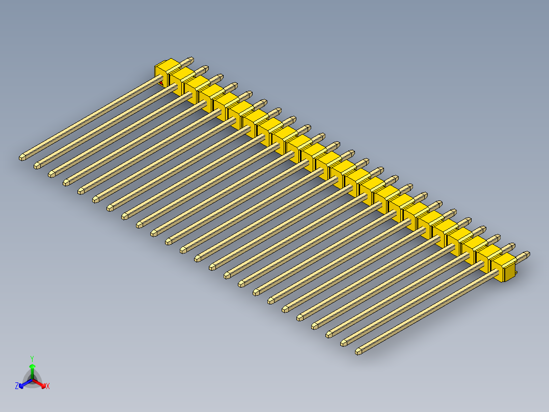 彩色公头100mil（2.54mm）系列-DS1021_yellow_1x24p_100mil_Type43_rev1.0正等轴测图