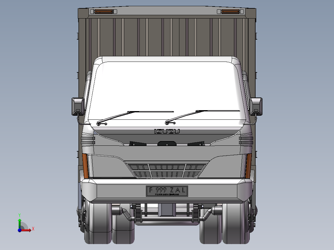 13.厢式货车 3d模型图纸前视图
