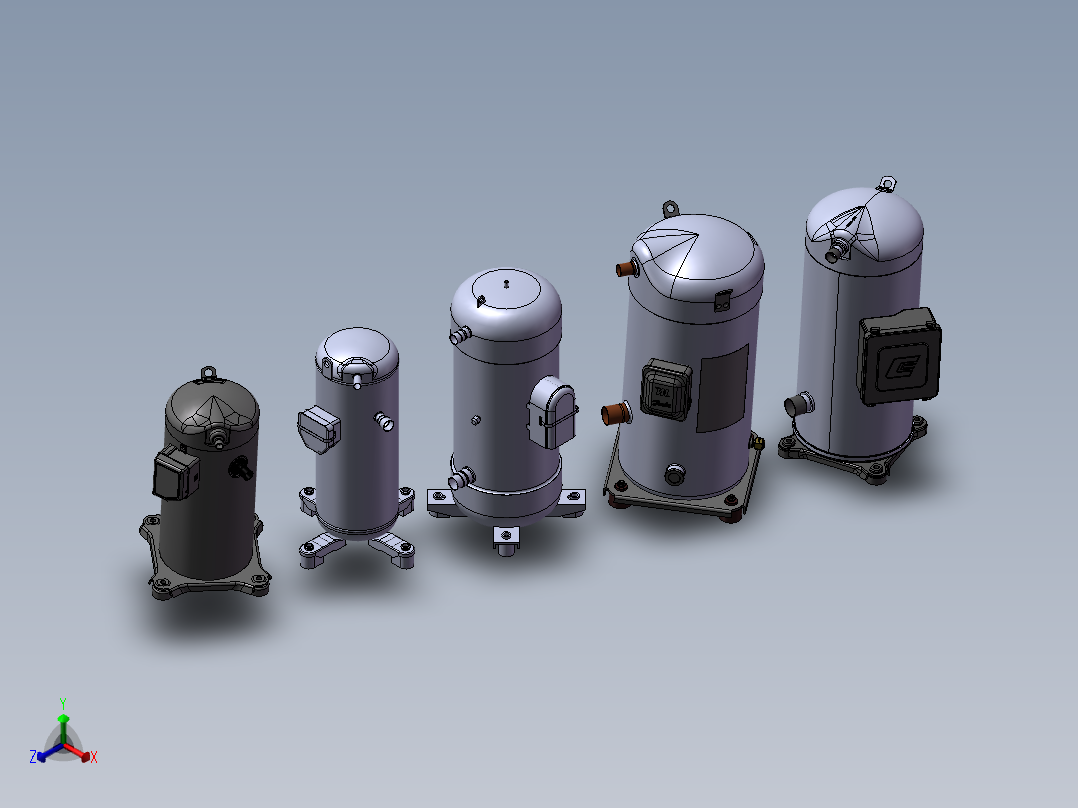 5款HAVC涡旋压缩机-制冷器模型正等轴测图