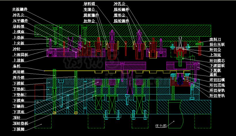 变薄拉深带旋切的经典模具结构，全套图纸