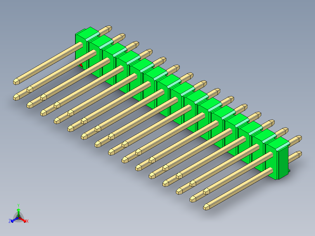 彩色公头100mil（2.54mm）系列-DS1021_green_2x15p_100mil_Type5_rev1.0主视图