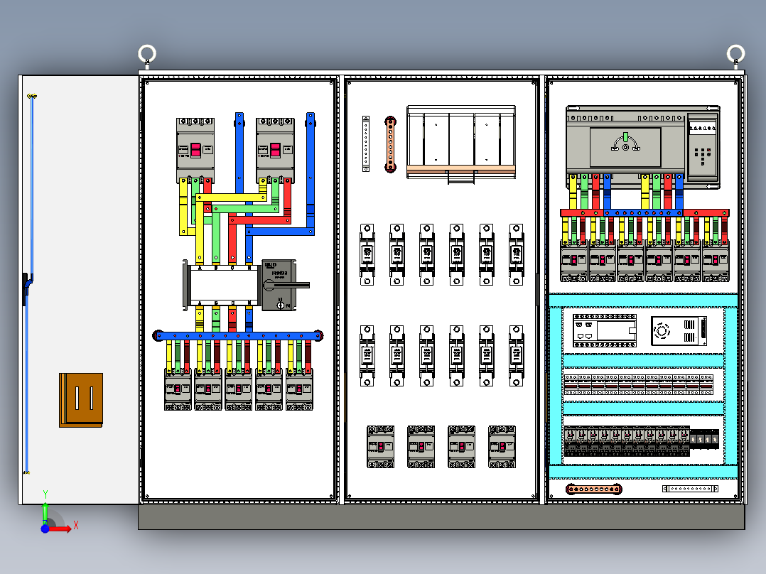 三柜组装双电源CDQ1S刀开关双电源软启动plc控制柜 55902前视图