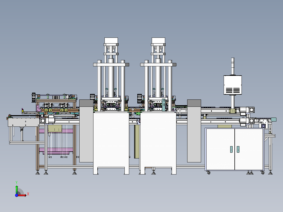USB数据线材上下料与治具回流线设备3D图纸 Solidworks前视图