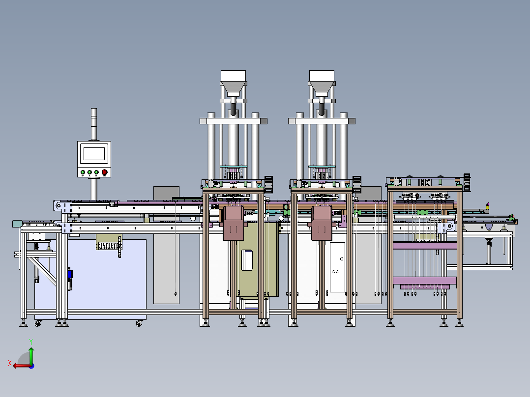 USB数据线材上下料与治具回流线设备3D图纸 Solidworks后视图