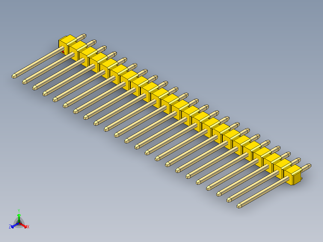 彩色公头100mil（2.54mm）系列-DS1021_yellow_1x23p_100mil_Type5_rev1.0主视图