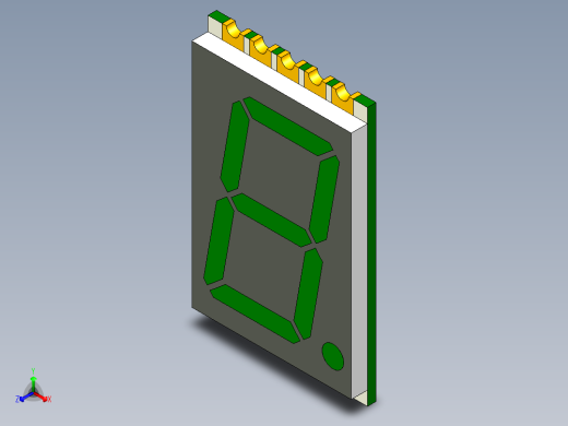 一个薄的表面贴装一位数7段LED显示屏。彩色绿色LED s .数字高17，78毫米