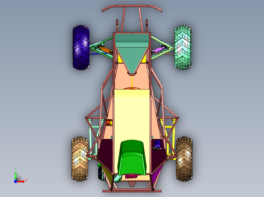 手工自造柴油越野钢管车前视图