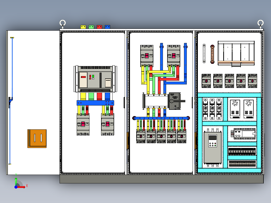 三柜组装万能断路器双电源刀开关软启动控制柜 55380前视图