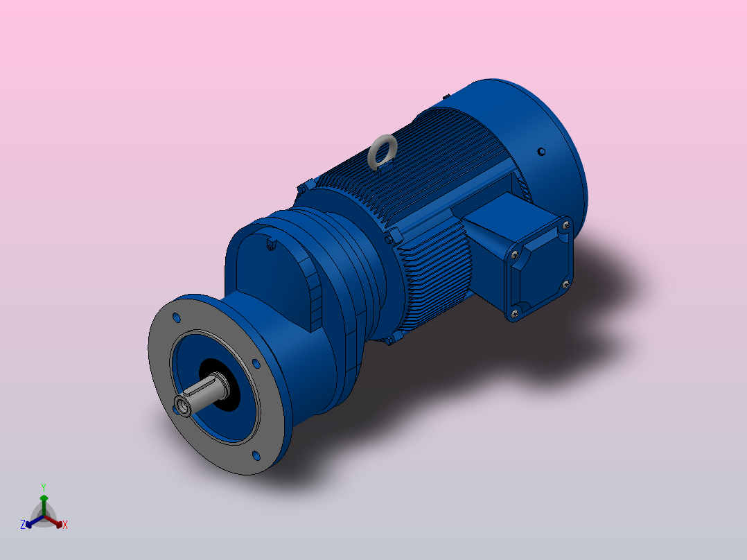 RXF67法兰轴伸式安装斜齿轮减速机RX67-Y1.1-4P-90S-M1-0°-Φ200正等轴测图